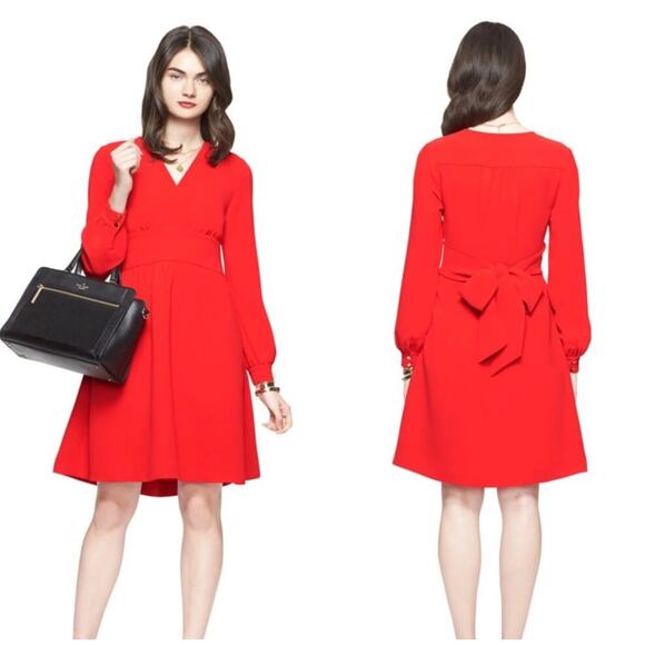 KATE SPADE Crepe Tie Back Dress Cherry Red Sz 4 {3A10} - Picture 2 of 7